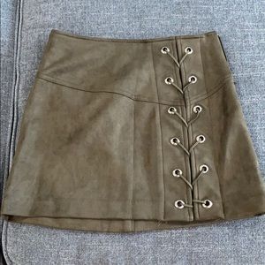 Olive colored suede skirt